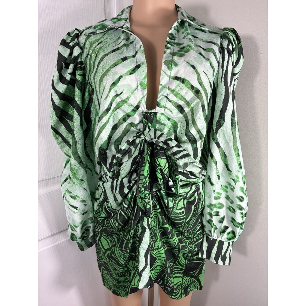 Live 4 Truth Dress Sz M Zebra Safari Print Elastic waist Puff Sleeve Front Tie